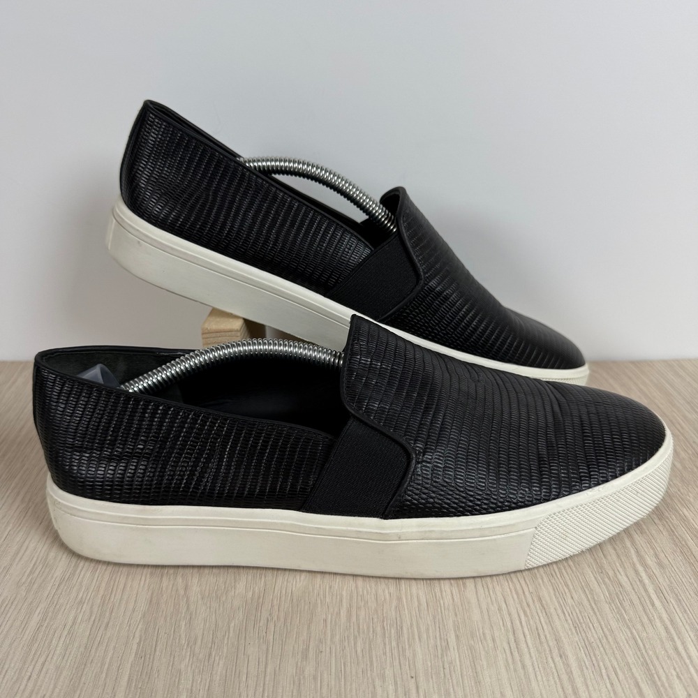 Slip On Sneakers Vince Womens 8 Black Embossed Leather Blair Platform Shoes
